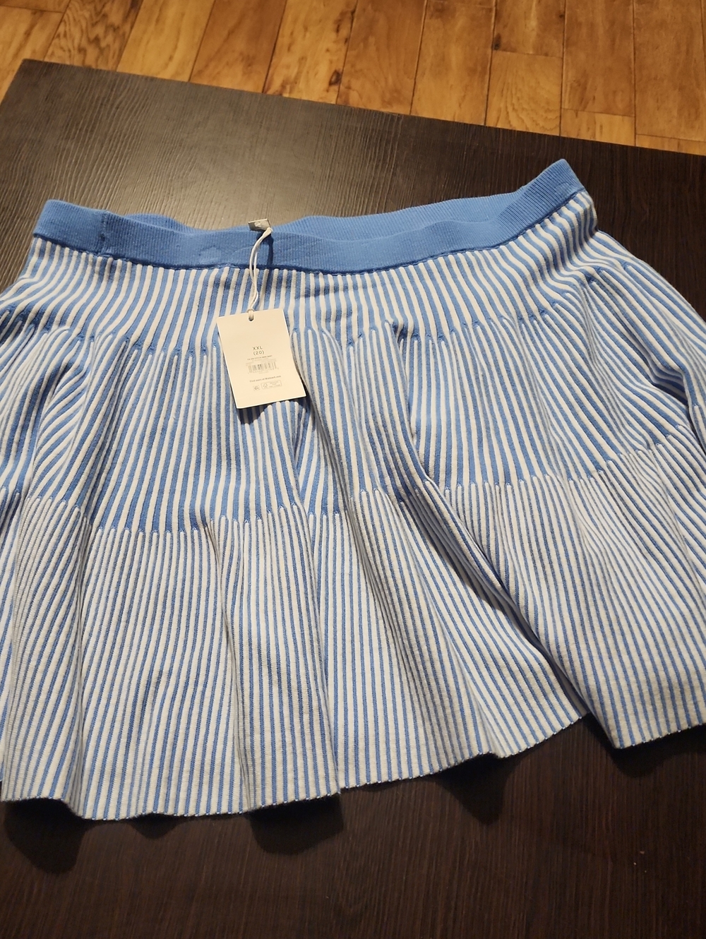 Striped Blue Mini Skirt with Elastic Waistband